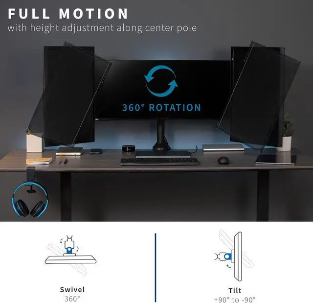 Alt view image 11 of 12 - VIVO Triple Computer Monitor Desk Mount, Heavy Duty Fully Adjustable Stand, Fits 3 Screens up to 32" (STAND-V103)