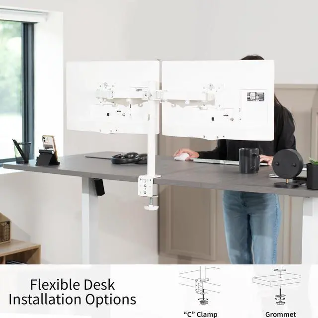Alt view image 9 of 15 - VIVO White Dual Monitor Desk Mount Stand, Fits Computer Screens up to 30"