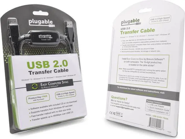 Alt view image 12 of 13 - Plugable USB Transfer Cable, Unlimited Use, Transfer Data Between 2 Windows PC's, Compatible with Windows 11, 10, 7, XP, Bravura Easy Computer Sync Software Included