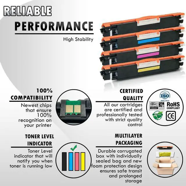 Alt view image 8 of 8 - 1 Set of 4 Inkfirst Compatible Toner Cartridges Replacement for HP CE310A CE311A CE312A CE313A 126A Color LaserJet CP1025nw