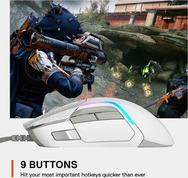 Alt view image 11 of 12 - steelseries rival 5 gaming mouse with prismsync rgb lighting and 9 programmable buttons - fps, moba, mmo, battle royale - 18,000 cpi truemove air optical sensor - destiny 2 limited edition design