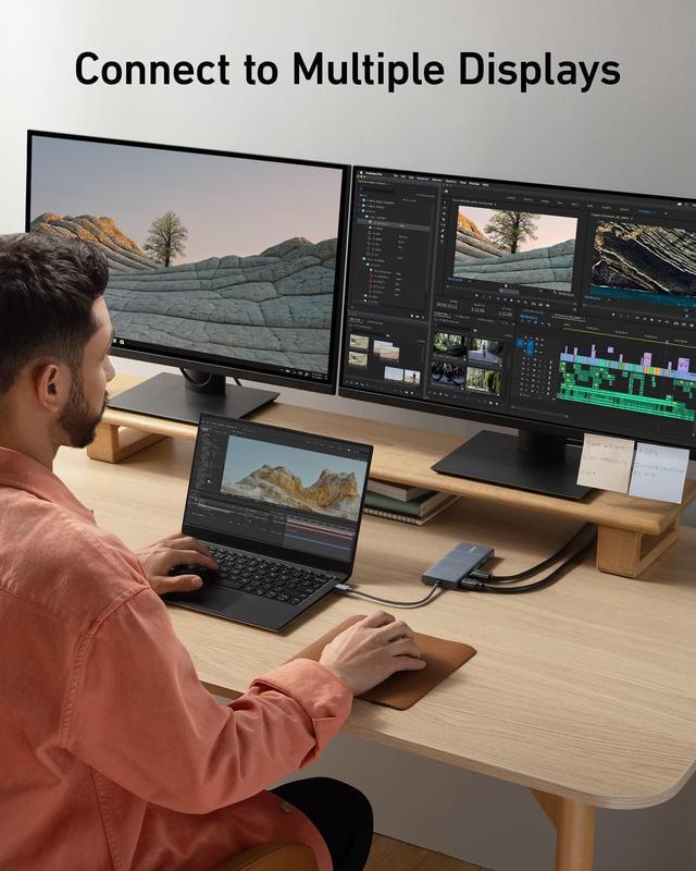 Alt view image 10 of 12 - Anker 565 11-in-1 USB C Hub, 10 Gbps USB-C and USB-A Data Ports, 4K HDMI and DisplayPort, 100W Power Delivery, 2 USB 2.0 Data Ports, Ethernet, AUX, microSD and SD Card Slots, for XPS and More