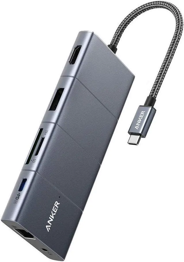 Alt view image 8 of 14 - Anker USB C Hub, PowerExpand+ 11-in-1 USB C Hub Adapter, with 4K@60Hz HDMI and DP, 100W Power Delivery, USB-C and 3 USB-A Data Ports, 1 Gbps Ethernet, 3.5mm Audio, microSD and SD Card Reader