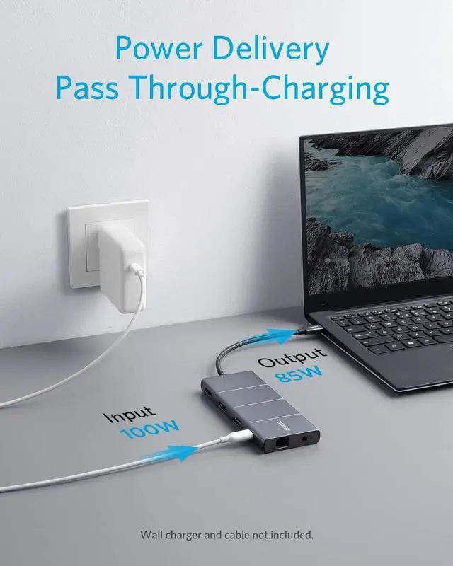 Alt view image 11 of 14 - Anker USB C Hub, PowerExpand+ 11-in-1 USB C Hub Adapter, with 4K@60Hz HDMI and DP, 100W Power Delivery, USB-C and 3 USB-A Data Ports, 1 Gbps Ethernet, 3.5mm Audio, microSD and SD Card Reader