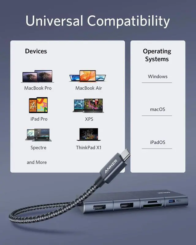 Alt view image 9 of 14 - Anker USB C Hub, PowerExpand+ 11-in-1 USB C Hub Adapter, with 4K@60Hz HDMI and DP, 100W Power Delivery, USB-C and 3 USB-A Data Ports, 1 Gbps Ethernet, 3.5mm Audio, microSD and SD Card Reader
