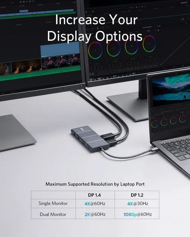 Alt view image 13 of 14 - Anker USB C Hub, PowerExpand+ 11-in-1 USB C Hub Adapter, with 4K@60Hz HDMI and DP, 100W Power Delivery, USB-C and 3 USB-A Data Ports, 1 Gbps Ethernet, 3.5mm Audio, microSD and SD Card Reader