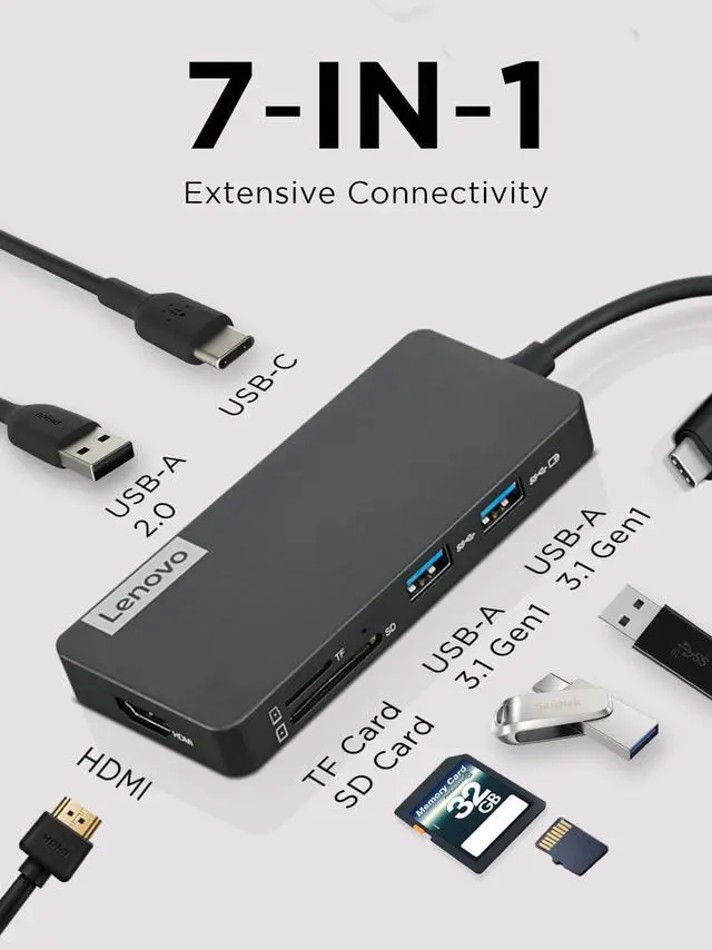 Alt view image 14 of 14 - Lenovo USB-C 7-in-1 Hub
