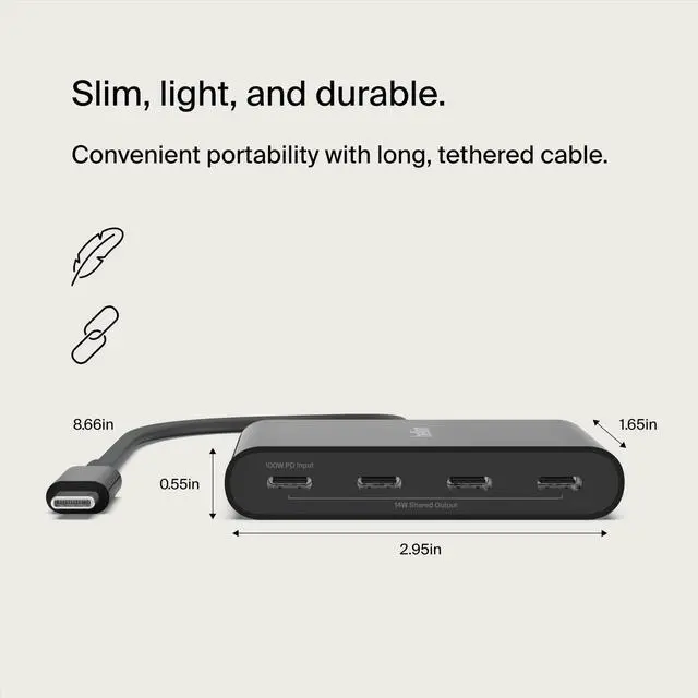Alt view image 6 of 15 - Belkin Connect USB-C to 4-Port USB-C Hub, Multiport Adapter Dongle with 4 USB-C 3.2 Gen2 Ports & 100W PD with Max 10Gbps High Speed Data Transfer for Mac, Windows, and Chrome devices with a USB-C port