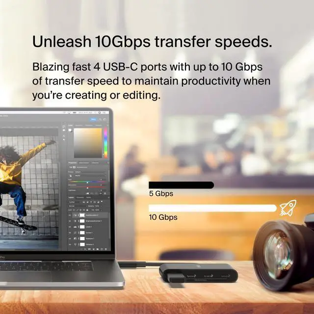 Alt view image 7 of 15 - Belkin Connect USB-C to 4-Port USB-C Hub, Multiport Adapter Dongle with 4 USB-C 3.2 Gen2 Ports & 100W PD with Max 10Gbps High Speed Data Transfer for Mac, Windows, and Chrome devices with a USB-C port
