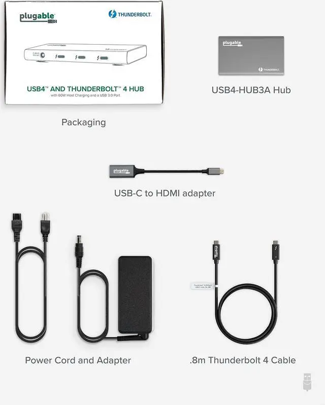 Alt view image 10 of 20 - Plugable 5-in-1 Thunderbolt 4 Hub with 60W Charging, Single 8K or Dual 4K Display, Compatible with Thunderbolt / USB4 Macs and Thunderbolt 4 / USB4 Windows (1x USB-C to HDMI Adapter), Driverless