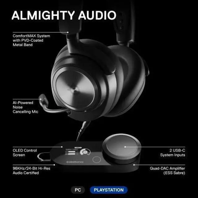 Alt view image 9 of 14 - SteelSeries Arctis Nova ProMulti-System Gaming Headset - Premium Hi-Fi Drivers - Hi-Res Audio - 360° Spatial Audio - GameDAC Gen 2 - ESS Sabre Quad-DAC - Stealth Retractable Mic - PC, PS5, PS4, Switch