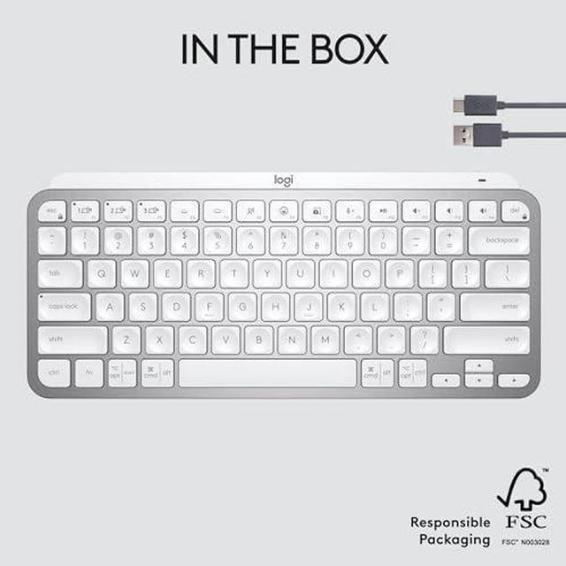 Alt view image 9 of 12 - Logitech MX Keys Mini Minimalist Wireless Illuminated Keyboard, Compact, Bluetooth, USB-C, for Apple macOS, iOS, Windows, Linux, Android - Pale Gray - With Free Adobe Creative Cloud Subscription