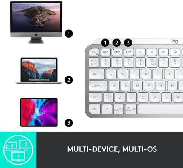 Alt view image 12 of 12 - Logitech MX Keys Mini Minimalist Wireless Illuminated Keyboard, Compact, Bluetooth, USB-C, for Apple macOS, iOS, Windows, Linux, Android - Pale Gray - With Free Adobe Creative Cloud Subscription