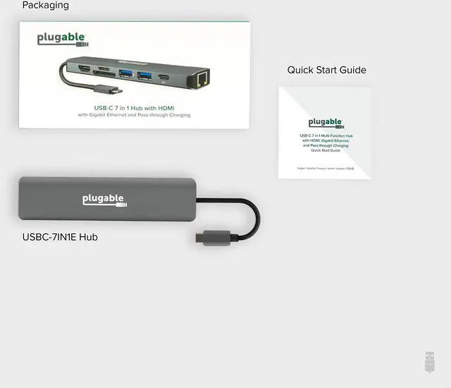 Alt view image 17 of 20 - Plugable 7-in-1 USB C Hub Multiport Adapter with Ethernet - Compatible with Mac, Windows, Chromebook, Dell XPS and Thunderbolt 3 (100W Charging, Gigabit Ethernet, 4K HDMI, 2x USB, SD/microSD)