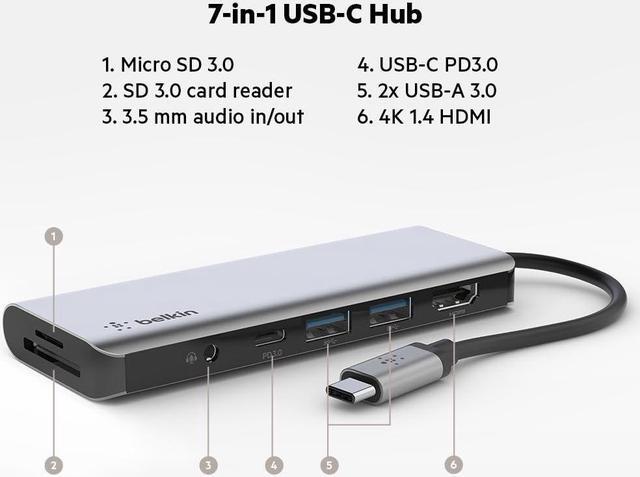 Alt view image 14 of 20 - Belkin CONNECT USB-C 7-in-1 Multiport Hub Adapter PVC003btSGY