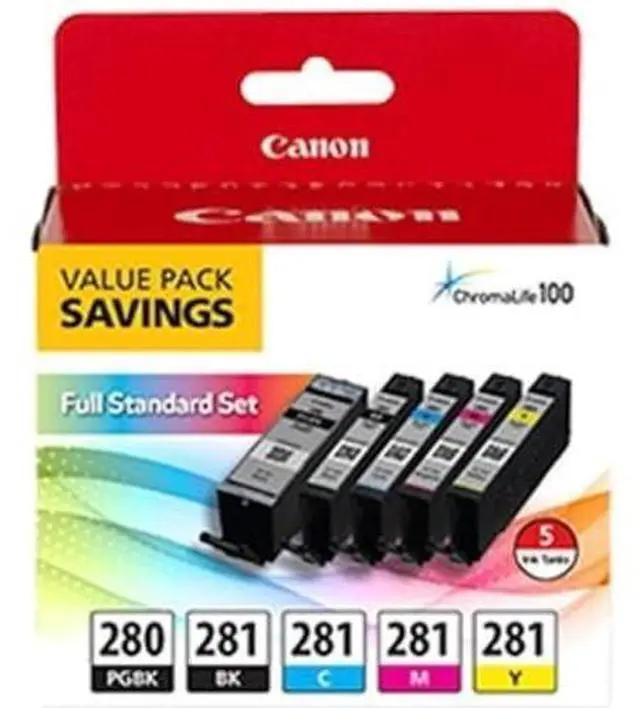Alt view image 10 of 10 - Canon PGI-280/CLI-281 Pigment Black/Black/Cyan/Magenta/Yellow Standard Yield Ink Cartridges (2075C006)