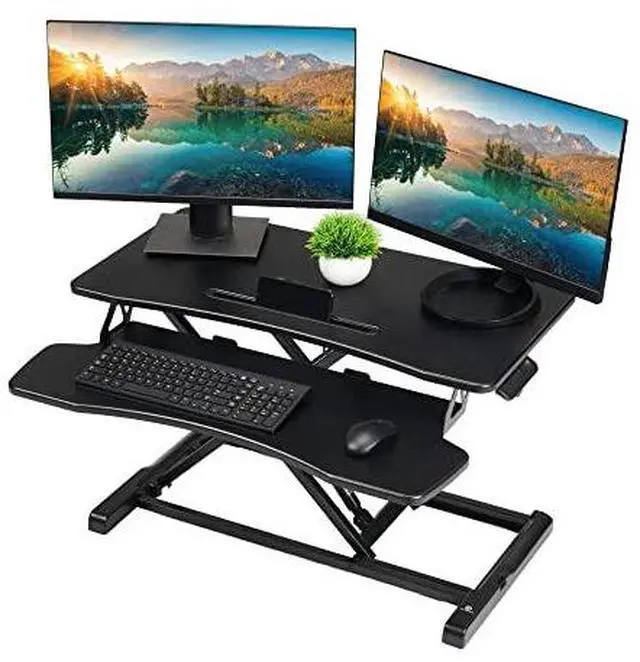 Alt view image 8 of 20 - TechOrbits Standing Desk Converter - 37" Stand Up Desk Riser - Tabletop Sit Stand Desk Fits Dual Monitors - Two Tiered Height Adjustable Workstation With Removal Keyboard Tray