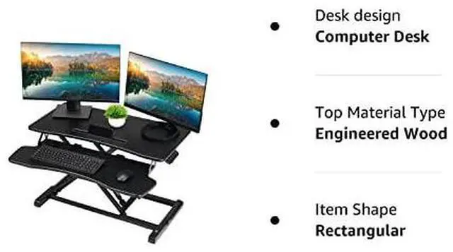 Alt view image 9 of 20 - TechOrbits Standing Desk Converter - 37" Stand Up Desk Riser - Tabletop Sit Stand Desk Fits Dual Monitors - Two Tiered Height Adjustable Workstation With Removal Keyboard Tray