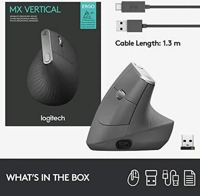 Alt view image 14 of 18 - Logitech MX Vertical Advanced Ergonomic Wireless Bluetooth Mouse - Black