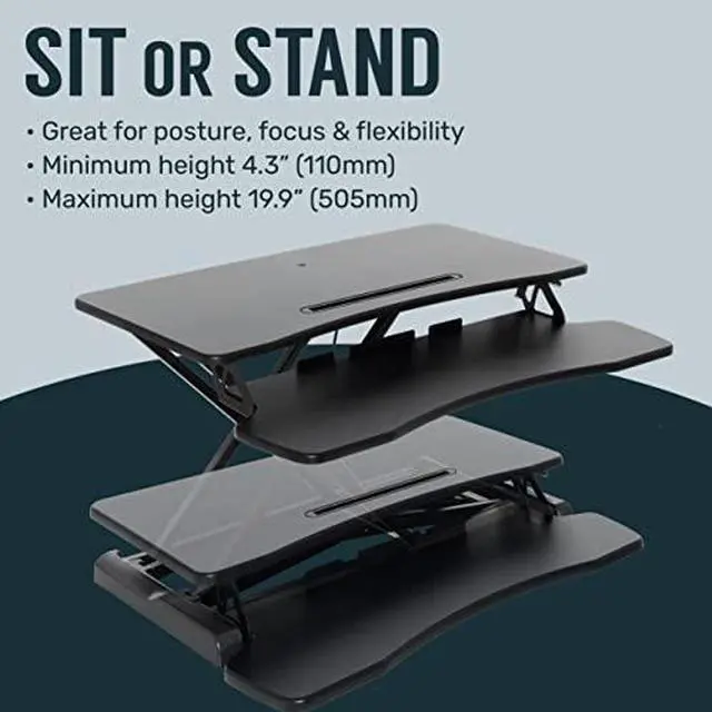 Alt view image 14 of 20 - TechOrbits Standing Desk Converter - 37" Stand Up Desk Riser - Tabletop Sit Stand Desk Fits Dual Monitors - Two Tiered Height Adjustable Workstation With Removal Keyboard Tray
