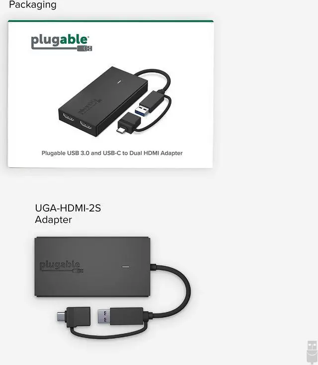 Alt view image 15 of 19 - Plugable USB 3.0 or USB C to HDMI Adapter for Dual Monitors, Universal Video Graphics Adapter for Mac and Windows, Thunderbolt, USB 3.0 or USB-C