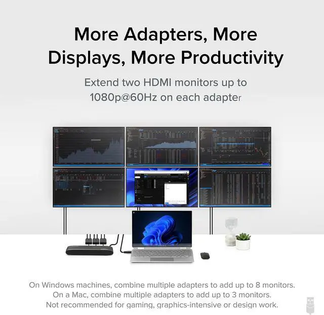 Alt view image 18 of 19 - Plugable USB 3.0 or USB C to HDMI Adapter for Dual Monitors, Universal Video Graphics Adapter for Mac and Windows, Thunderbolt, USB 3.0 or USB-C