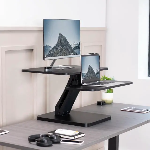 Alt view image 9 of 14 - VIVO Small Height Adjustable Standing Desk Gas Spring Monitor Riser - 25" Tabletop Sit to Stand Workstation (DESK-V001G)