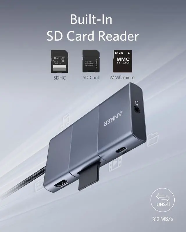 Alt view image 9 of 14 - Anker USB C Hub, PowerExpand 6-in-1 USB-C Adapter, with 4K@60Hz HDMI, 100W Power Delivery, 10 Gbps USB C and 2 USB A Ports, SD Card Reader and 3.5mm Audio, for MacBook Air, MacBook Pro, XPS, and More