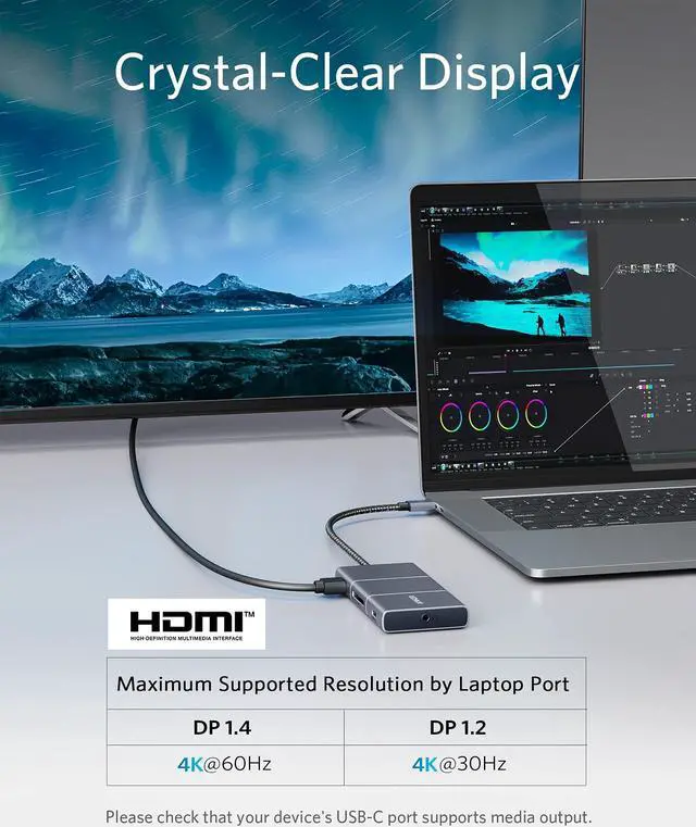 Alt view image 11 of 14 - Anker USB C Hub, PowerExpand 6-in-1 USB-C Adapter, with 4K@60Hz HDMI, 100W Power Delivery, 10 Gbps USB C and 2 USB A Ports, SD Card Reader and 3.5mm Audio, for MacBook Air, MacBook Pro, XPS, and More