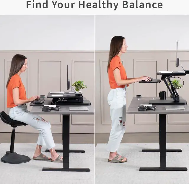Alt view image 10 of 14 - VIVO Small Height Adjustable Standing Desk Gas Spring Monitor Riser - 25" Tabletop Sit to Stand Workstation (DESK-V001G)