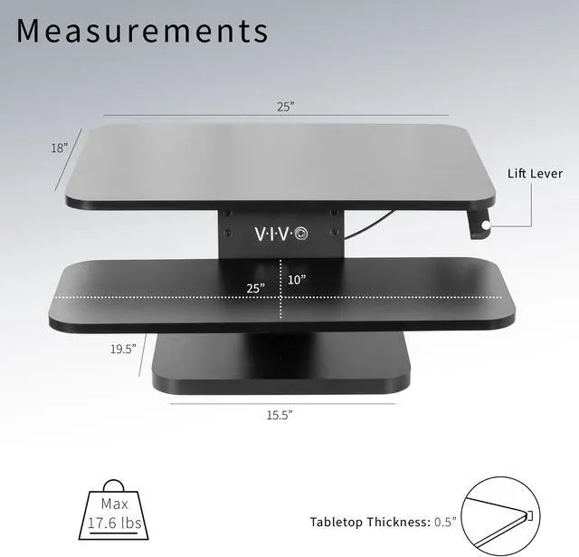 Alt view image 13 of 14 - VIVO Small Height Adjustable Standing Desk Gas Spring Monitor Riser - 25" Tabletop Sit to Stand Workstation (DESK-V001G)