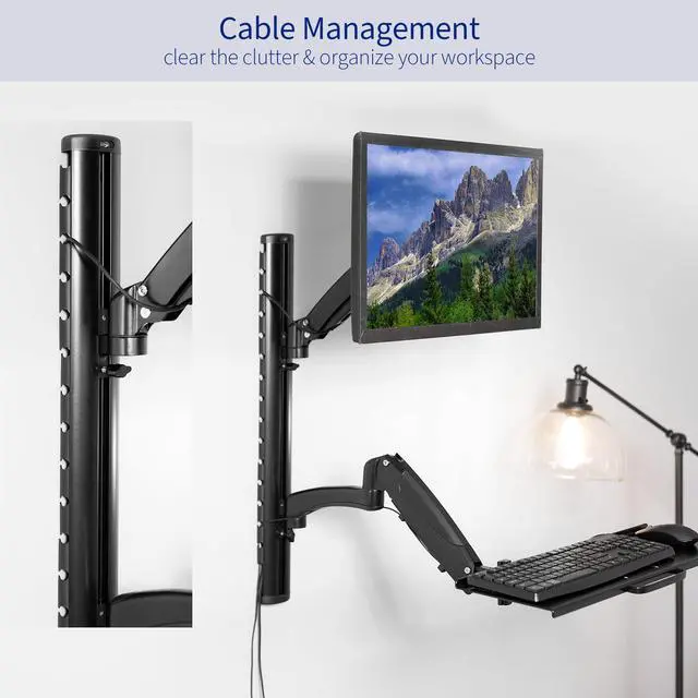 Alt view image 10 of 15 - VIVO Black Sit-Stand Wall Mount Pneumatic Spring Monitor & Keyboard Workstation, Screens up to 27" (STAND-SIT1K)