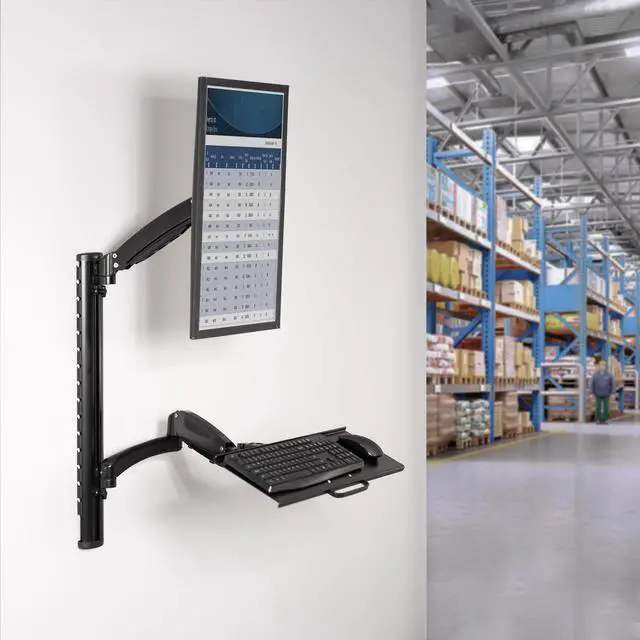 Alt view image 9 of 15 - VIVO Black Sit-Stand Wall Mount Pneumatic Spring Monitor & Keyboard Workstation, Screens up to 27" (STAND-SIT1K)