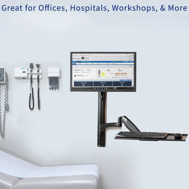 Alt view image 11 of 15 - VIVO Black Sit-Stand Wall Mount Pneumatic Spring Monitor & Keyboard Workstation, Screens up to 27" (STAND-SIT1K)