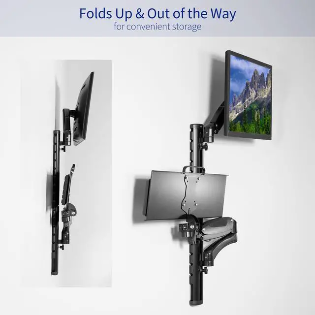 Alt view image 12 of 15 - VIVO Black Sit-Stand Wall Mount Pneumatic Spring Monitor & Keyboard Workstation, Screens up to 27" (STAND-SIT1K)