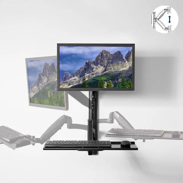 Alt view image 13 of 15 - VIVO Black Sit-Stand Wall Mount Pneumatic Spring Monitor & Keyboard Workstation, Screens up to 27" (STAND-SIT1K)