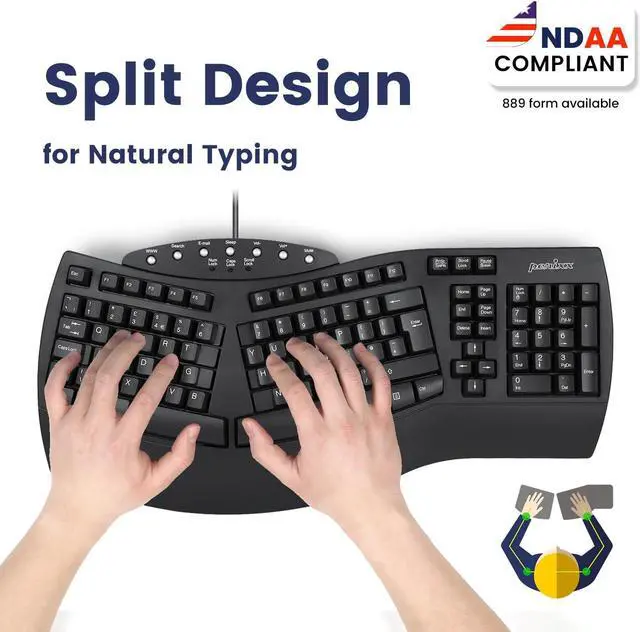 Alt view image 15 of 15 - Perixx PERIBOARD-512 Wired Ergonomic Split Keyboard with 7 Multimedia Keys & Integrated Wrist Rest, Black