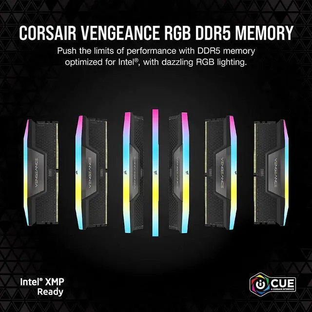 Alt view image 14 of 14 - Corsair Vengeance RGB 64GB (2x32GB) DDR5 DRAM 6400MT/s C32 Memory Kit - Black - For Desktop PC, Motherboard - 64 GB (2 x 32GB) - DDR5-6400/PC5-51200 DDR4 SDRAM - 6400 MHz - CL32 - 1.40 V - Unbuffered