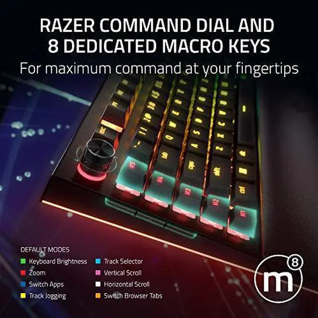 Alt view image 5 of 7 - Razer BlackWidow V4 Pro Wired Mechanical Gaming Keyboard - Yellow Switches (Linear & Silent), Doubleshot ABS Keycaps, Command Dial, Chroma RGB, Magnetic Wrist Rest, Snap Tap
