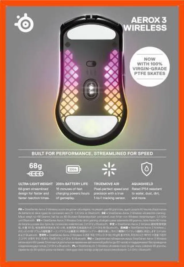 Alt view image 13 of 20 - SteelSeries - Aerox 3 2022 Edition Wireless Optical Gaming Mouse with Ultra Lightweight Design - Onyx (62612)