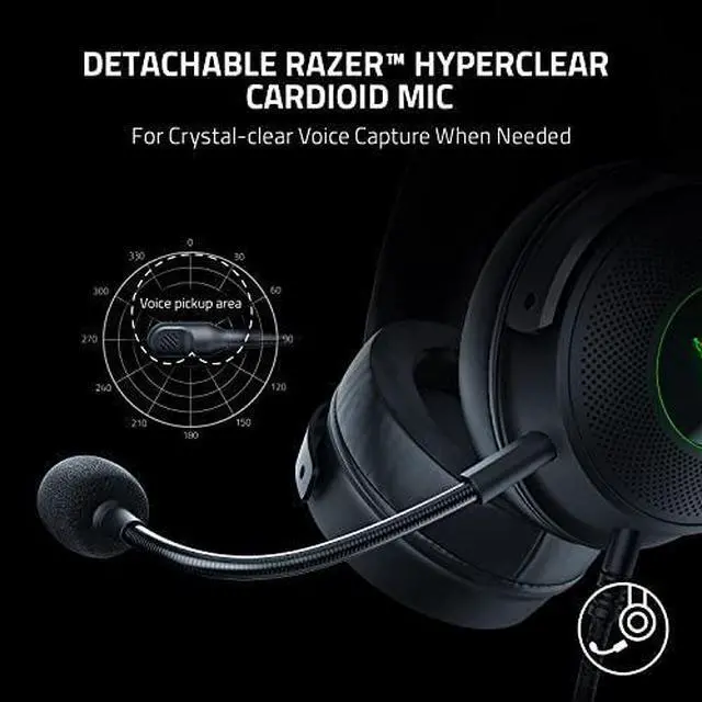 Alt view image 6 of 10 - Razer Kraken V3 Wired USB Gaming Headset: Triforce Titanium 50mm Drivers - THX Spatial Audio - Chroma RGB Lighting - Hybrid Fabric & Leatherette Memory Foam Cushions - Detachable HyperClear Mic
