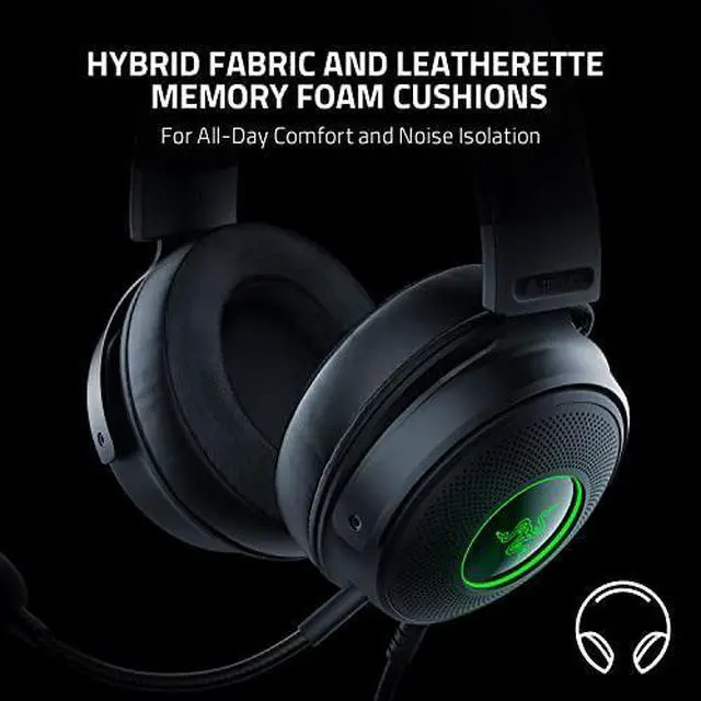 Alt view image 7 of 10 - Razer Kraken V3 Wired USB Gaming Headset: Triforce Titanium 50mm Drivers - THX Spatial Audio - Chroma RGB Lighting - Hybrid Fabric & Leatherette Memory Foam Cushions - Detachable HyperClear Mic