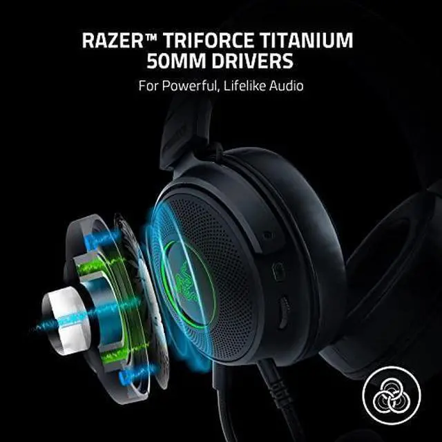 Alt view image 10 of 10 - Razer Kraken V3 Wired USB Gaming Headset: Triforce Titanium 50mm Drivers - THX Spatial Audio - Chroma RGB Lighting - Hybrid Fabric & Leatherette Memory Foam Cushions - Detachable HyperClear Mic