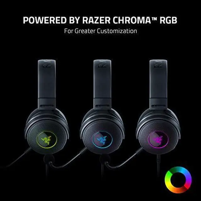 Alt view image 8 of 10 - Razer Kraken V3 Wired USB Gaming Headset: Triforce Titanium 50mm Drivers - THX Spatial Audio - Chroma RGB Lighting - Hybrid Fabric & Leatherette Memory Foam Cushions - Detachable HyperClear Mic