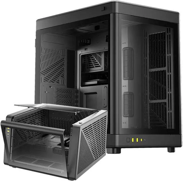 Alt view image 8 of 15 - Gamdias NESO P1, Black, Panoramic Tempered Glass ATX, Dual Chamber, Trapezoid Shaped