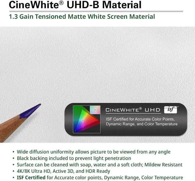 Alt view image 5 of 14 - elite screens sable frame b2, 100inch diag. 16:9, active 3d 4k / 8k ultra hd fixed frame home theater projection projector screen with kit, sb100wh2