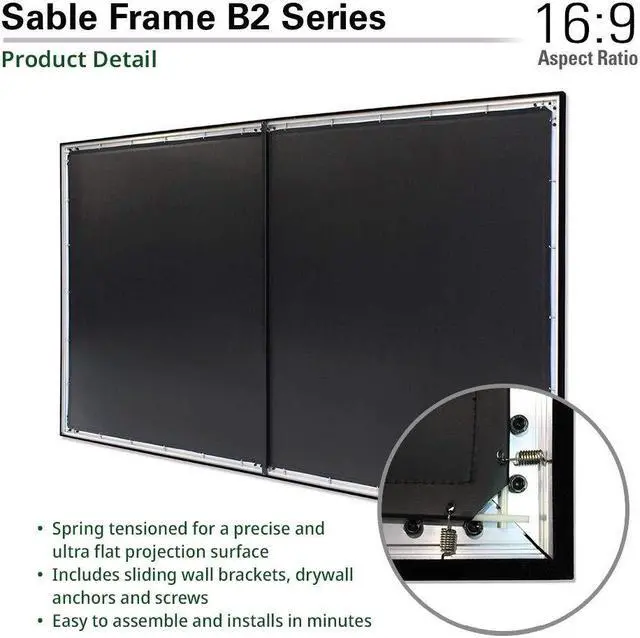 Alt view image 6 of 14 - elite screens sable frame b2, 100inch diag. 16:9, active 3d 4k / 8k ultra hd fixed frame home theater projection projector screen with kit, sb100wh2