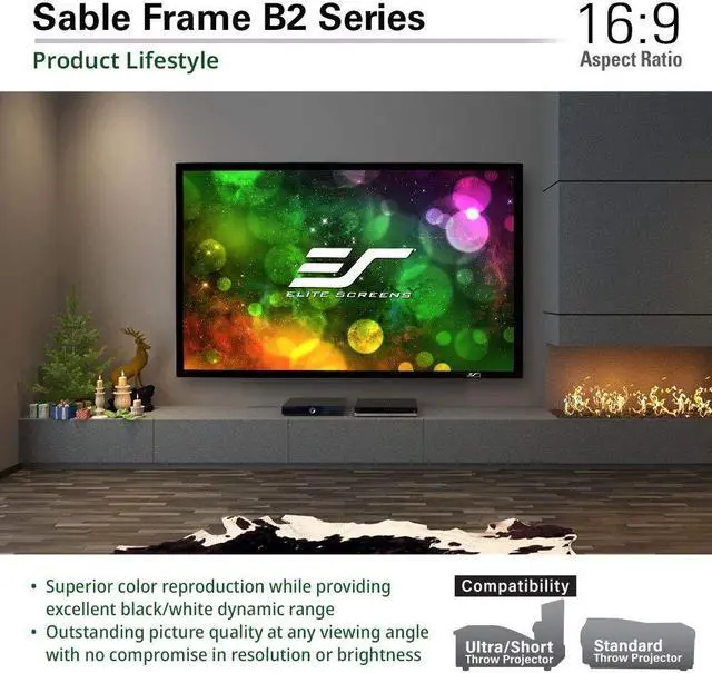 Alt view image 8 of 14 - elite screens sable frame b2, 100inch diag. 16:9, active 3d 4k / 8k ultra hd fixed frame home theater projection projector screen with kit, sb100wh2