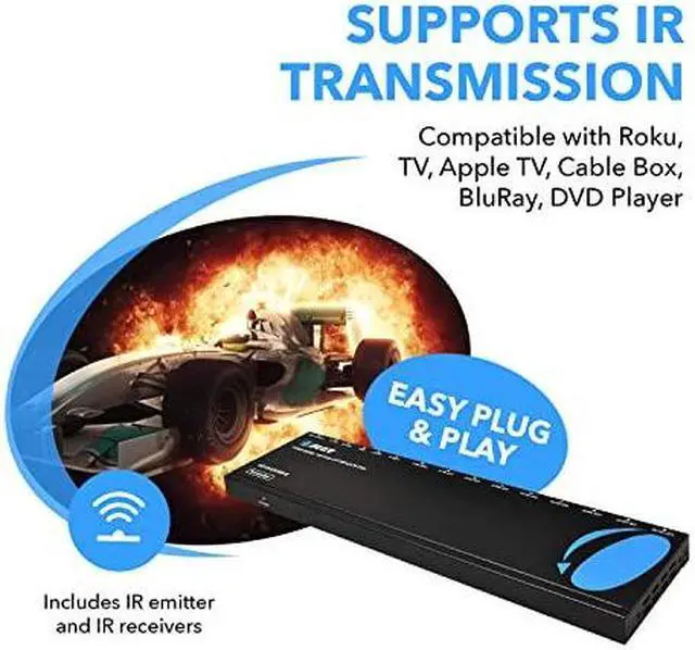 Alt view image 10 of 14 - OREI 1x8 HDMI Extender Splitter Multiple Over Single Cable CAT6/7 1080P With IR Remote EDID Management - Up to 165 Ft - Loop Out - Low Latency - Full Support