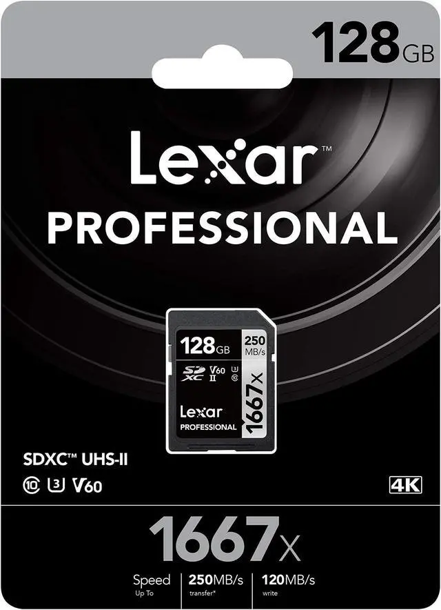 Alt view image 4 of 12 - Original Lexar 1667x V60 250MB/s Flash Memory sd cards 64gb 128GB UHS-II U3 Card high speed 256GB SDXC For 3D 4K HD video (128GB)